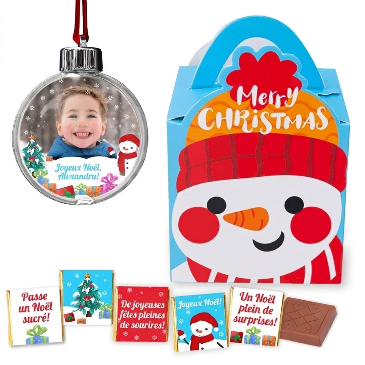 Coffret cadeau avec boule à neige personnalisée - Bonhomme de neige