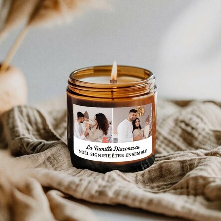Petite bougie parfumée personnalisée avec 2 photos et un texte
