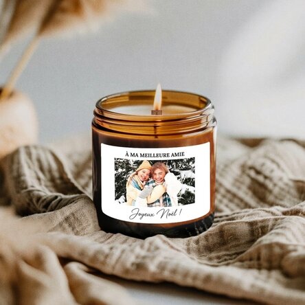 Petite bougie parfumée personnalisée avec une photo et un texte