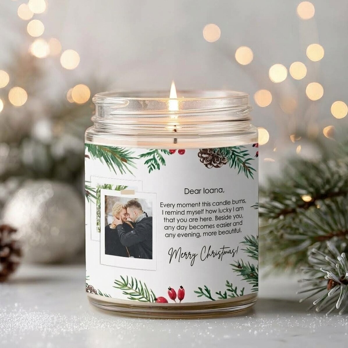 Grande bougie parfumée personnalisée avec une photo et un texte - Winter Magic