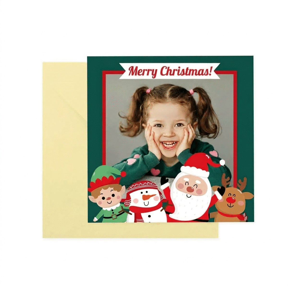 Carte carrée personnalisée avec un message et une photo - Les aides du Père Noël