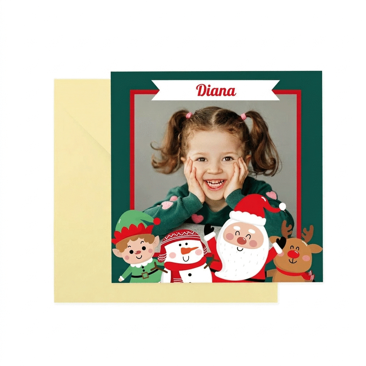 Carte carrée personnalisée avec un message et une photo - Les aides du Père Noël