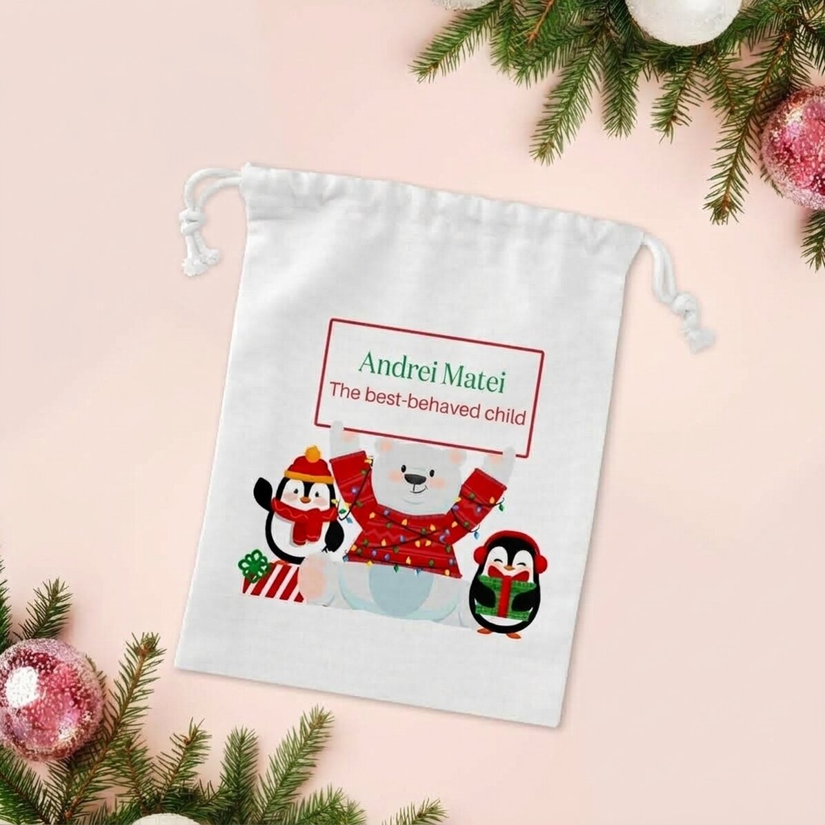 Petit sac cadeau personnalisé avec un message - Noël