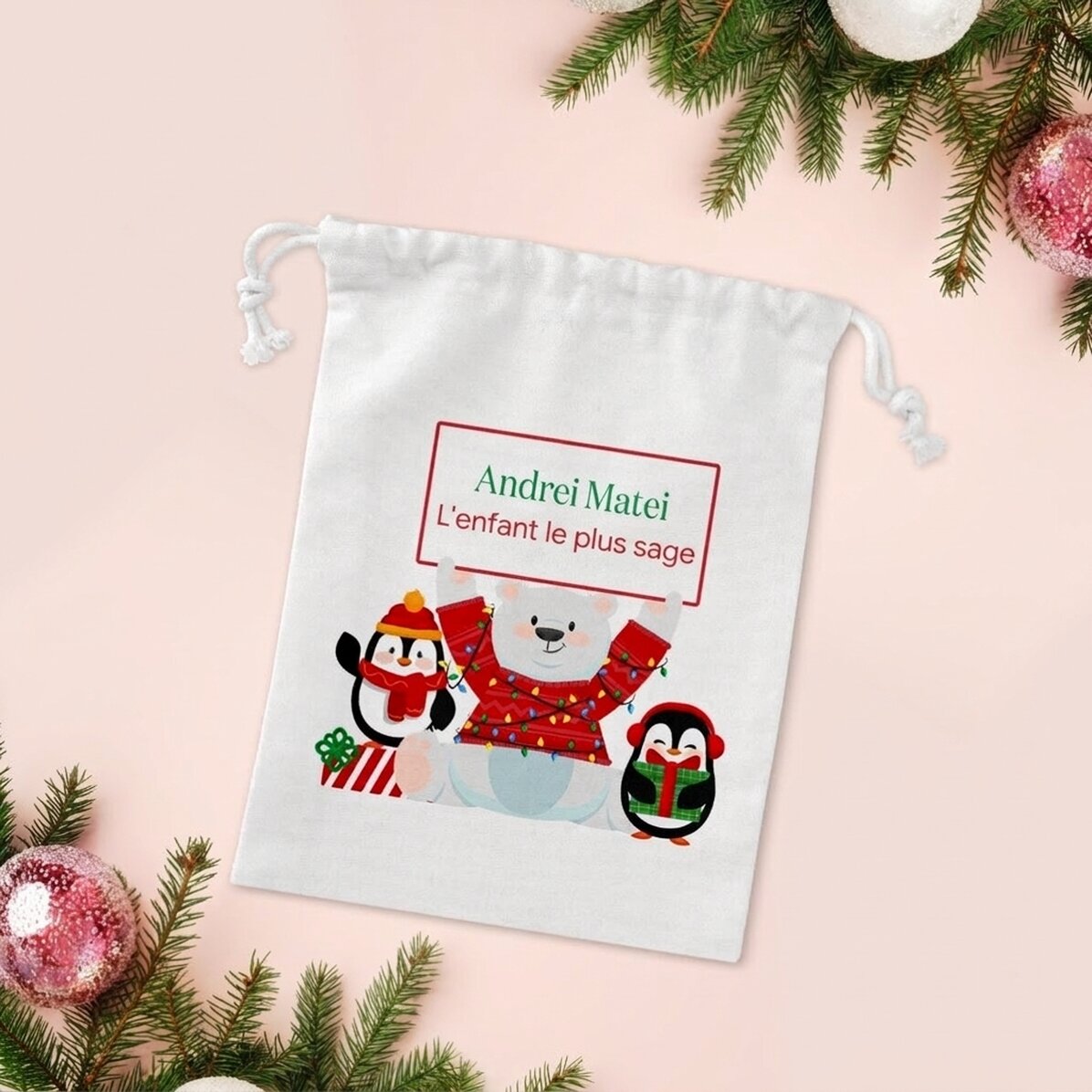 Petit sac cadeau personnalisé avec un message - Noël