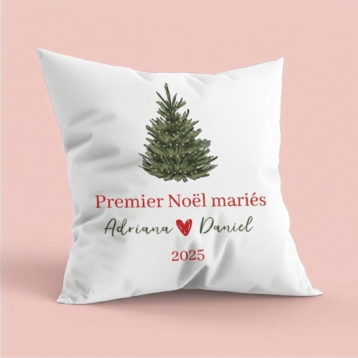 Coussin personnalisé avec message - Premier Noël en tant que mariés