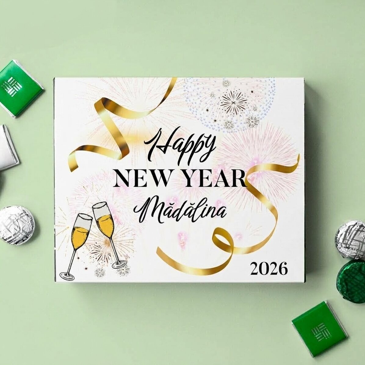 Boîte de bonbons personnalisée avec le message « Bonne année »