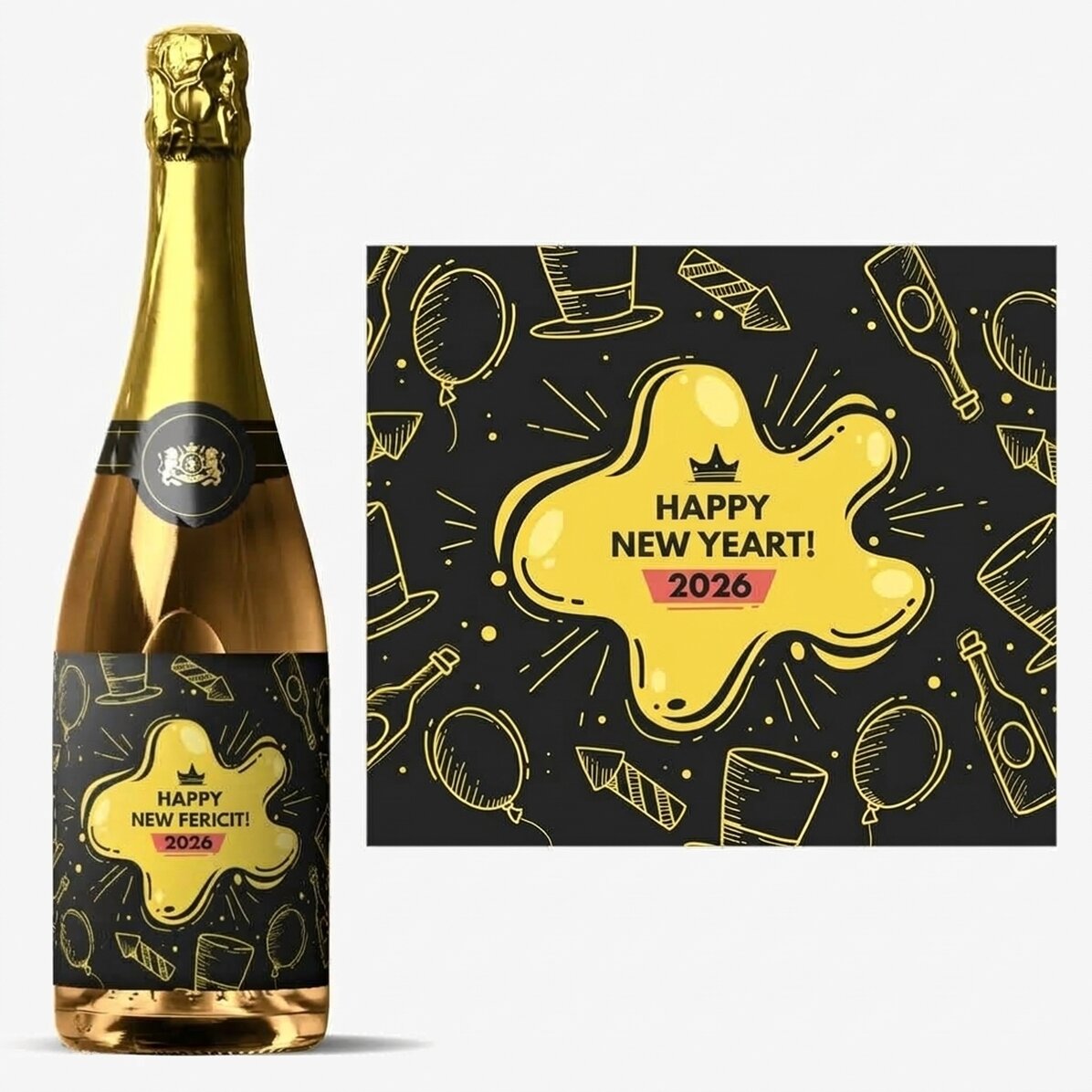 Vin mousseux personnalisé avec un message - Fête du Nouvel An