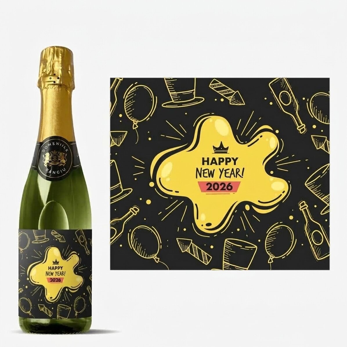 Bouteille moyenne de vin mousseux personnalisée avec un texte - Fête du Nouvel An