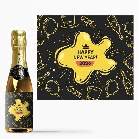 Mini-bouteille de vin mousseux personnalisée avec un message - Fête du Nouvel An