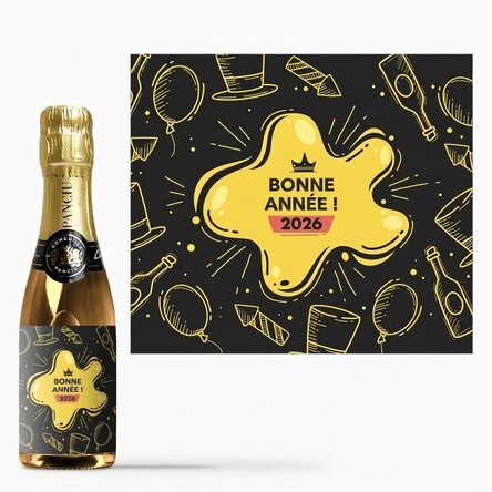 Mini-bouteille de vin mousseux personnalisée avec un message - Fête du Nouvel An