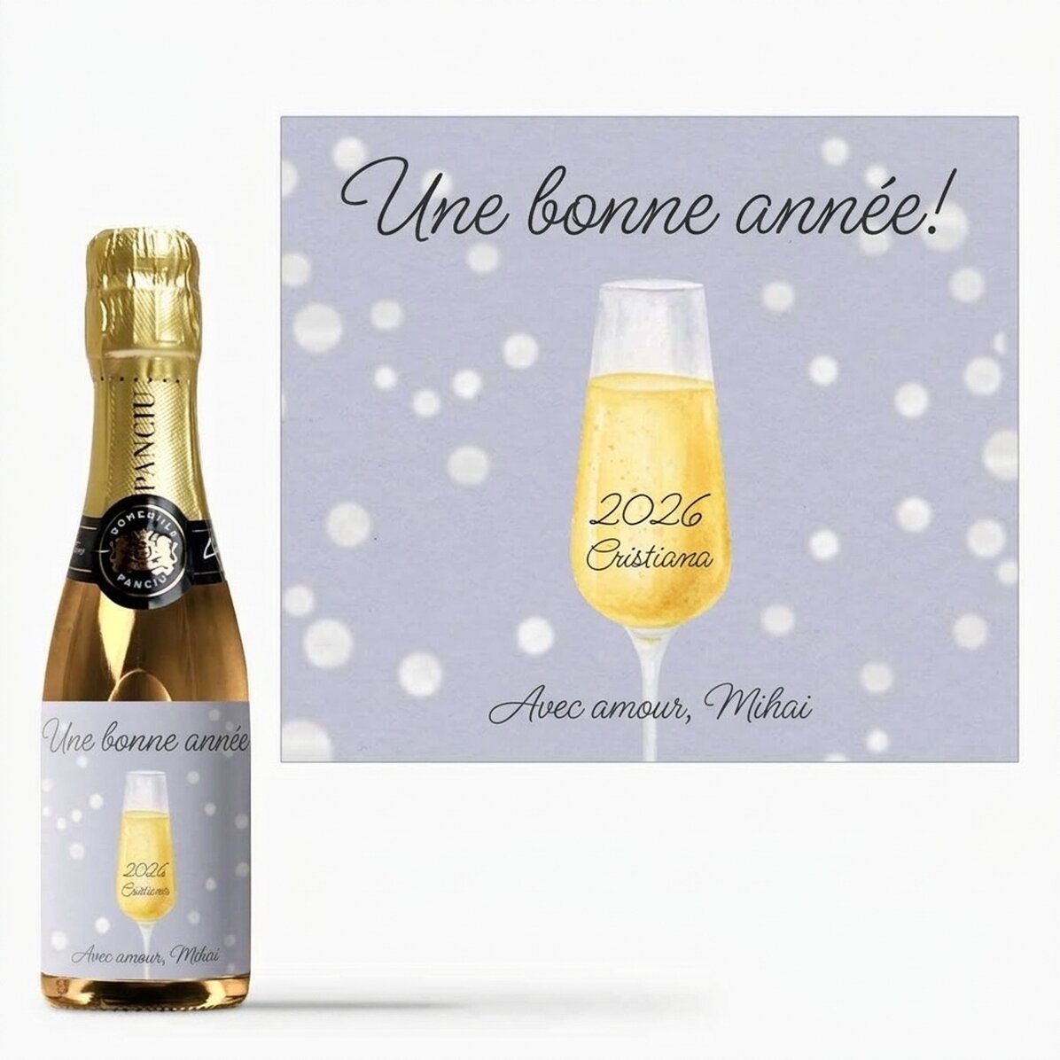 Mini-bouteille de vin mousseux personnalisée avec un message - Champagne Glass