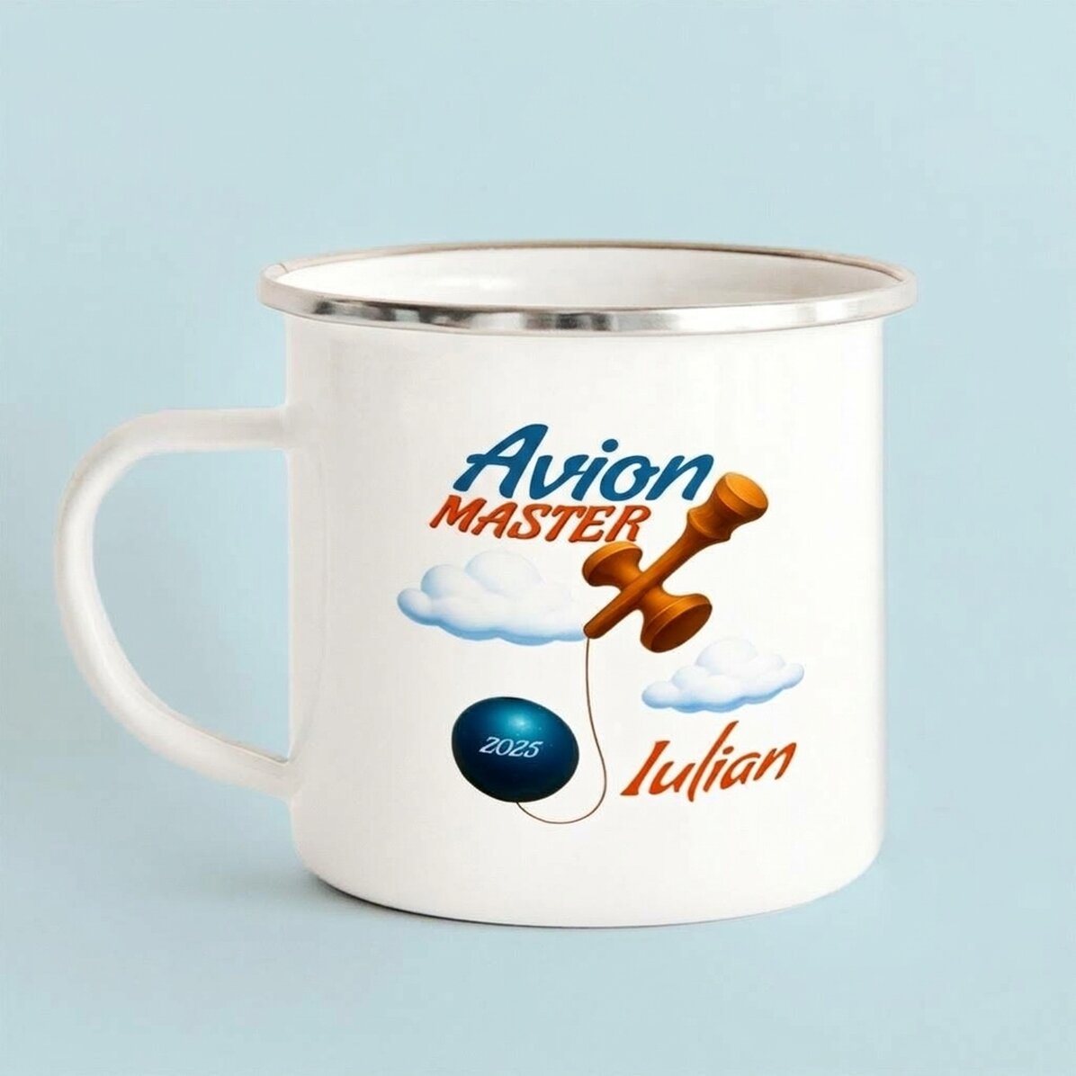 Tasse en métal émaillée personnalisée pour enfants - Airplane Master
