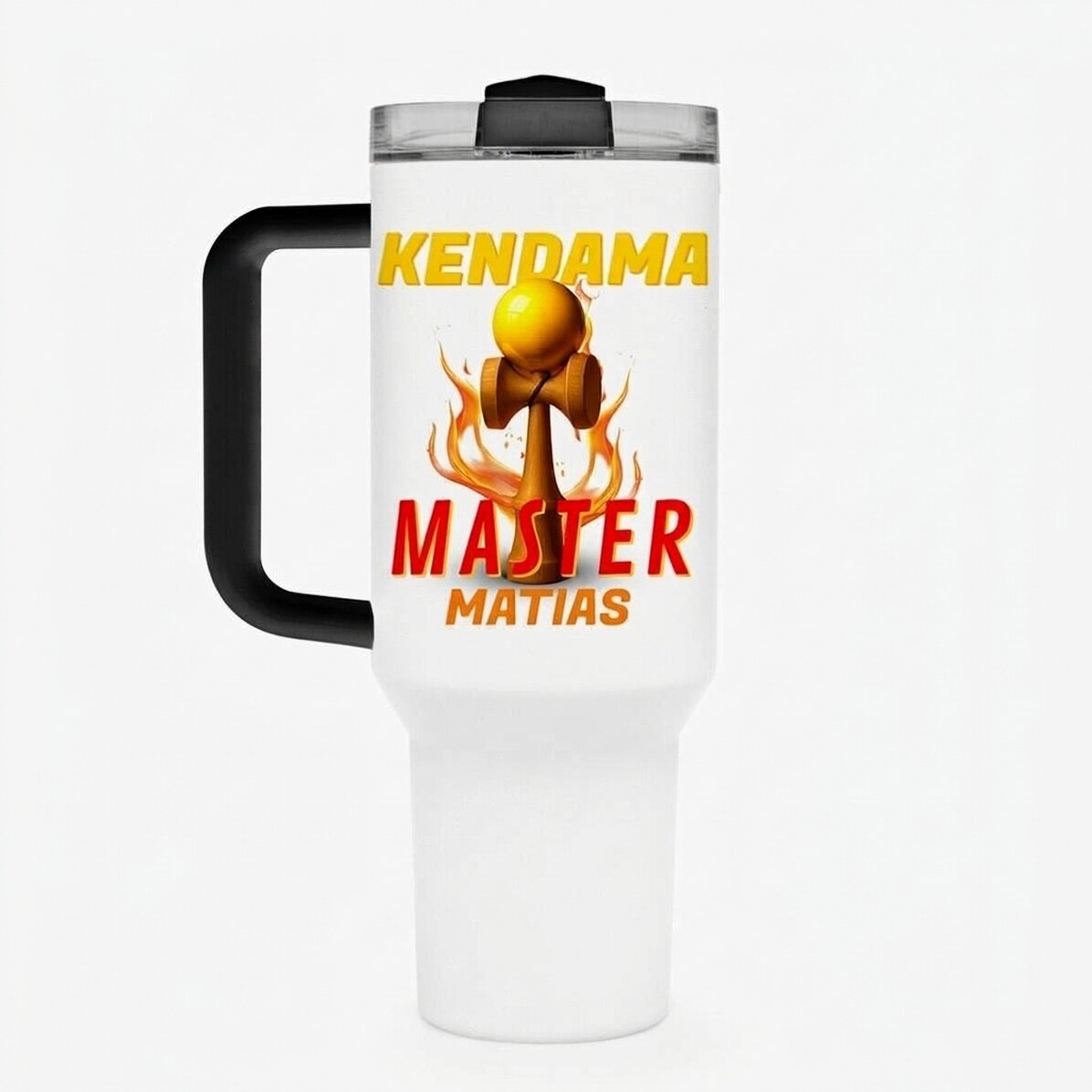 Tasse isotherme avec poignée et paille, personnalisée avec un prénom - Kendama Master