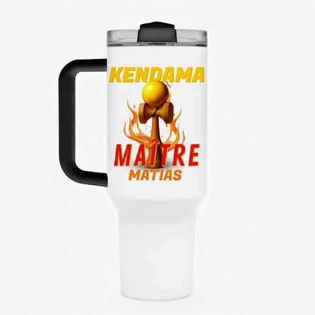 Tasse isotherme avec poignée et paille, personnalisée avec un prénom - Kendama Master