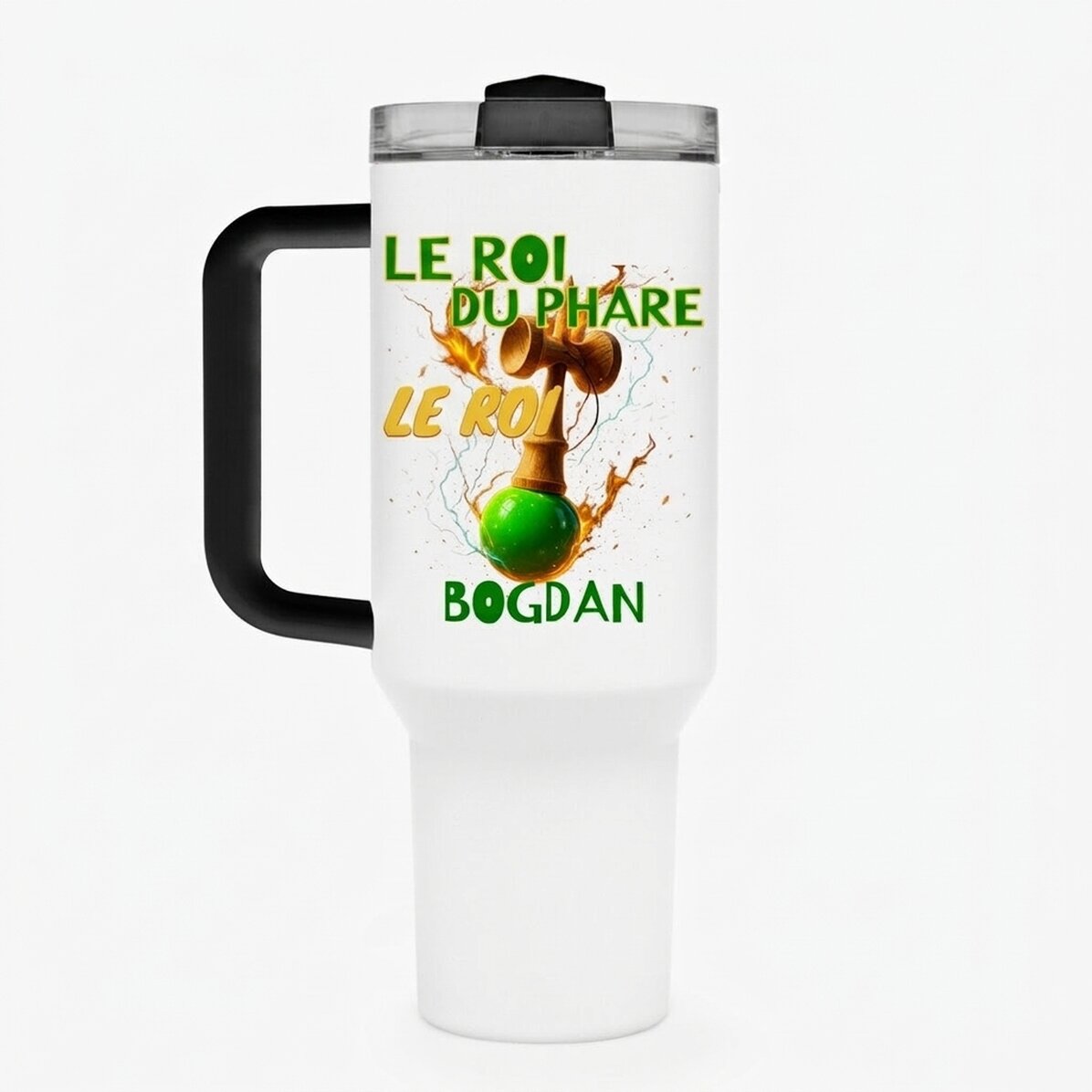 Tasse isotherme avec poignée et paille, personnalisée avec un prénom - Lighthouse King