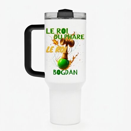Tasse isotherme avec poignée et paille, personnalisée avec un prénom - Lighthouse King