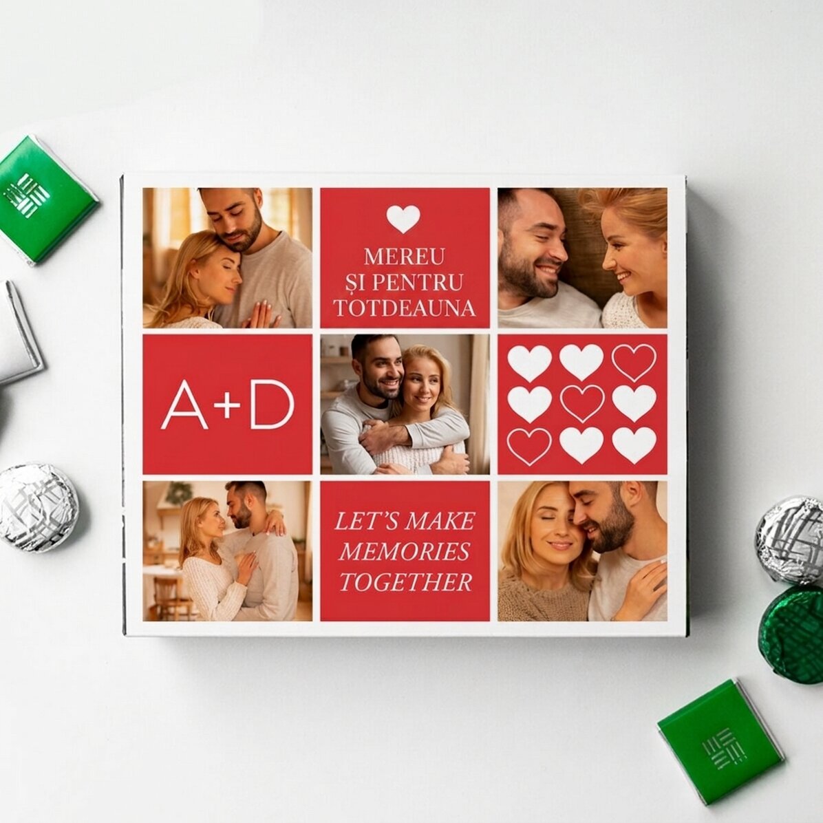 Boîte de bonbons personnalisée avec 5 photos et un message - Love