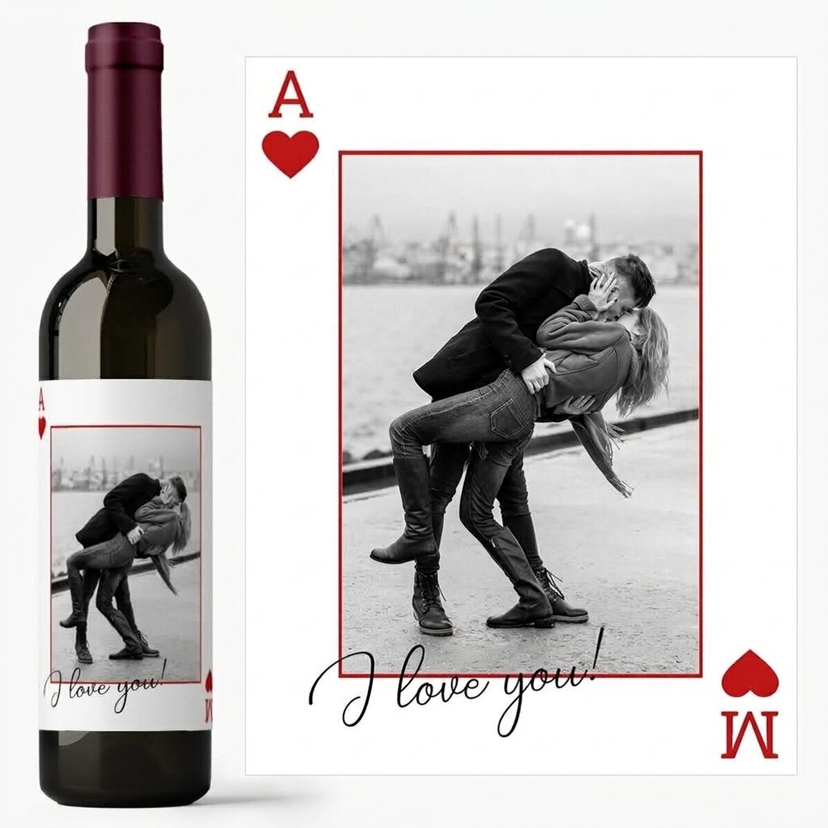 Vin personnalisé avec un texte et une photo - Je t