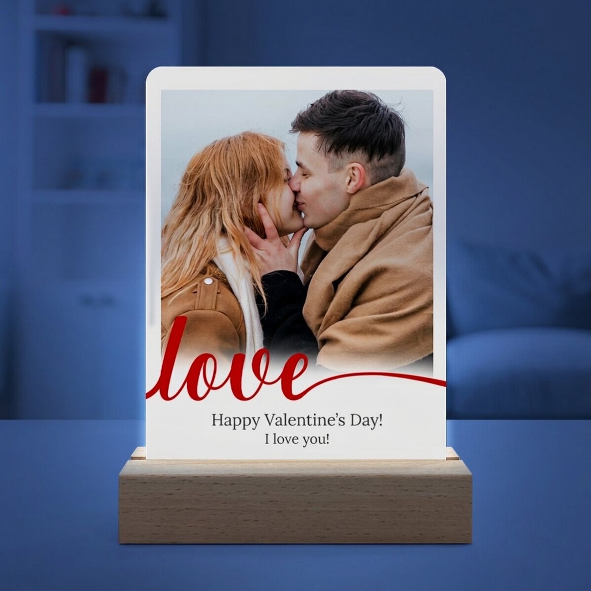 Lampe de veille LED personnalisée avec une photo et un message - Love
