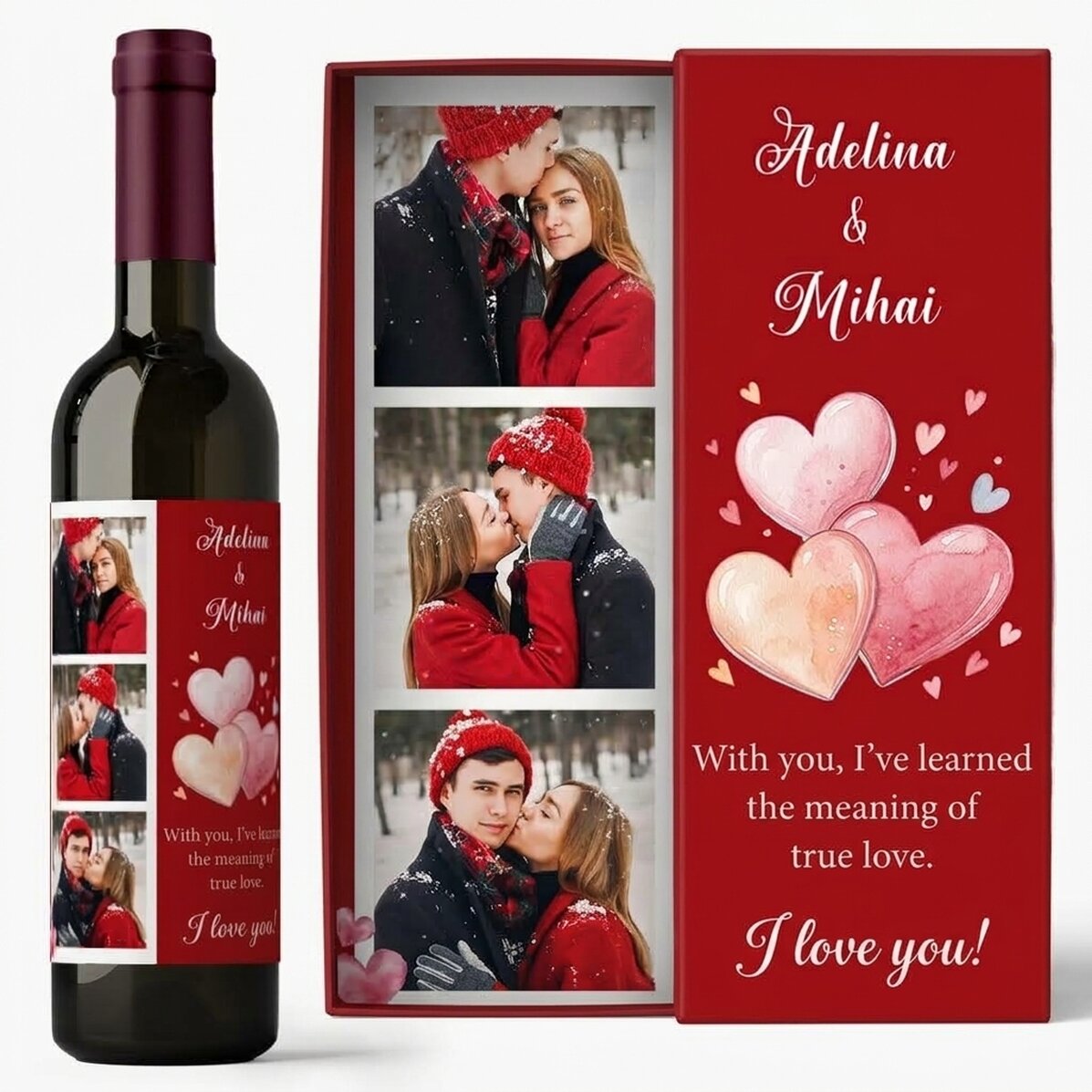 Vin personnalisé avec des photos et un texte - Amour