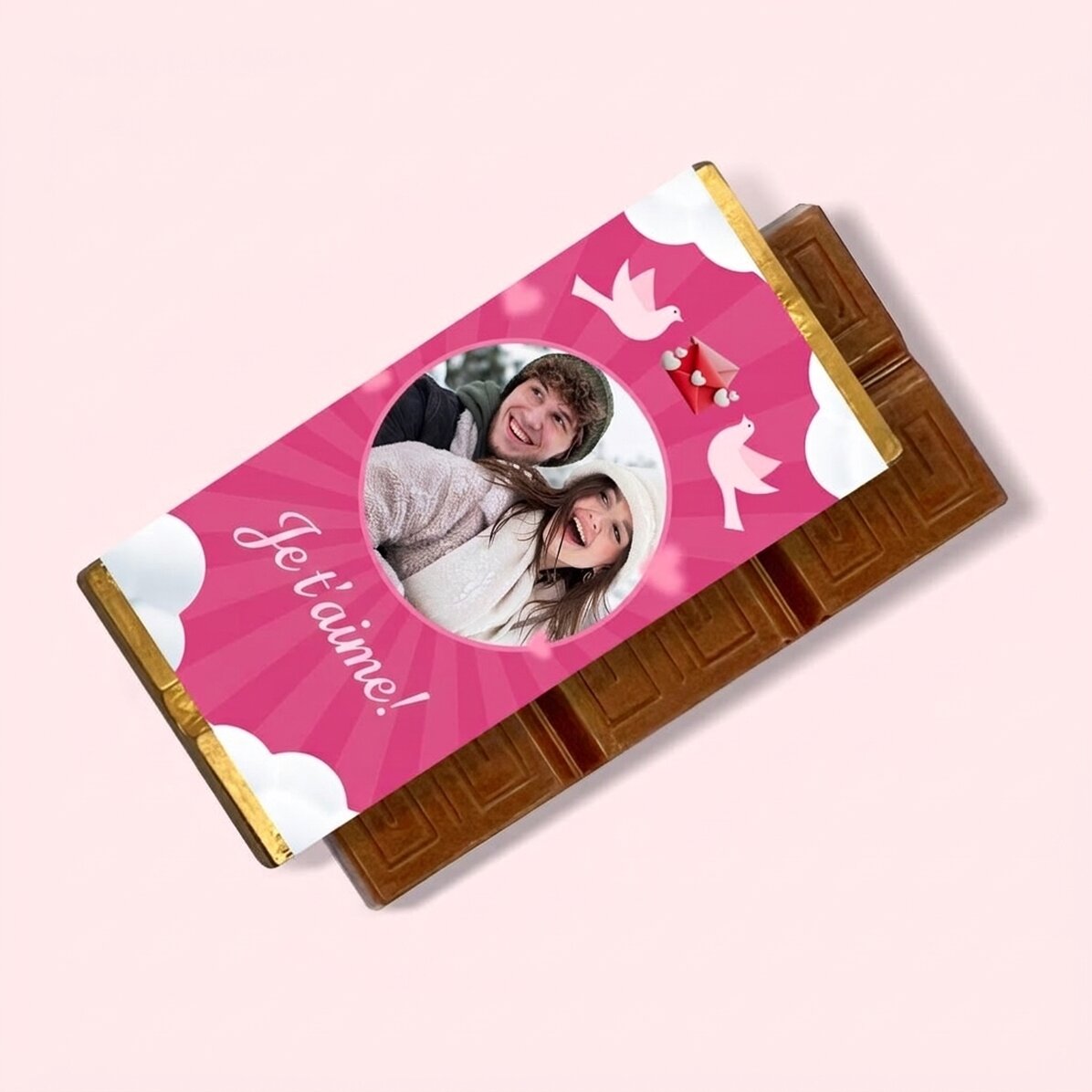 Mini-tablette de chocolat personnalisée avec photo et message - Amour