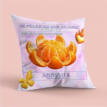 Coussin personnalisé avec inscription, grand format - « I'd peel an orange Y2K »