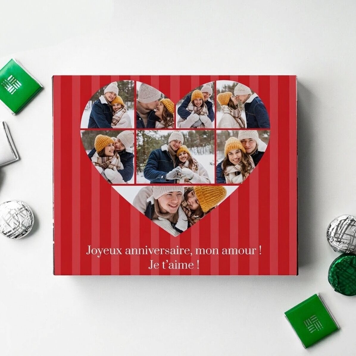 Boîte de bonbons personnalisée avec 8 photos et un message - Amour
