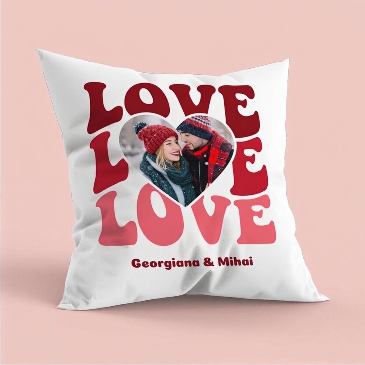 Coussin personnalisé avec une photo et un texte - Love