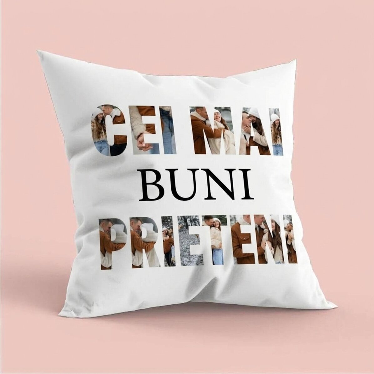 Coussin personnalisé avec 8 photos et un texte - Best