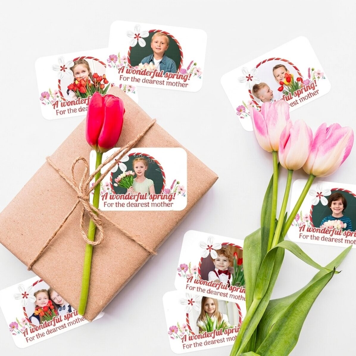 Lot de 8 autocollants (étiquettes adhésives) personnalisés avec des photos et un message