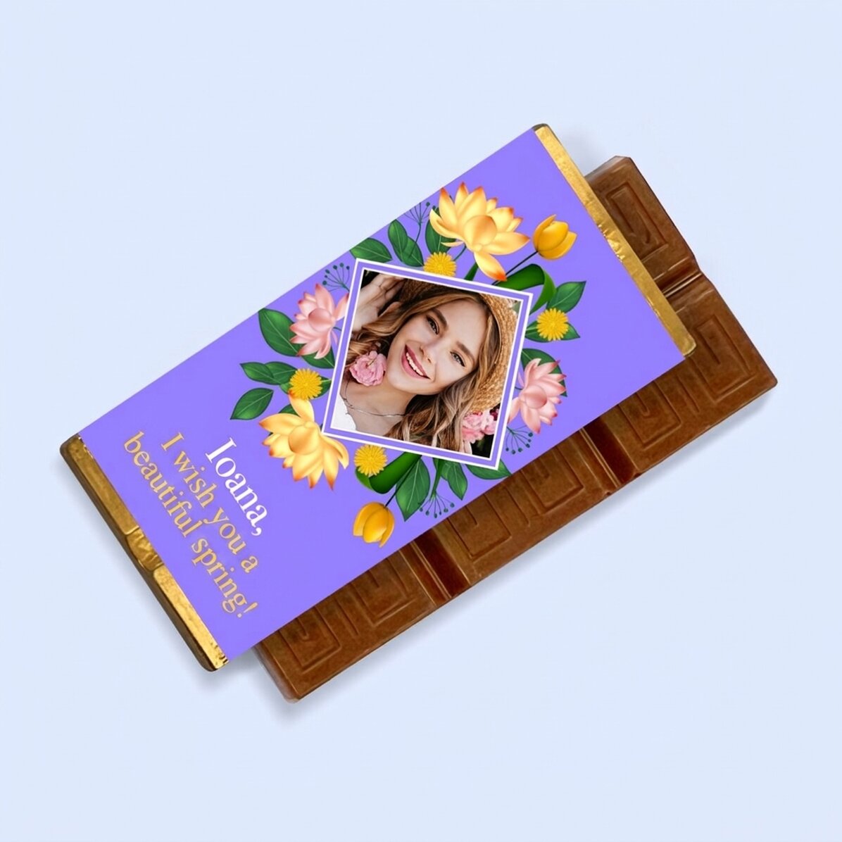 Mini-tablette de chocolat personnalisée avec un message et une photo - Belle printemps
