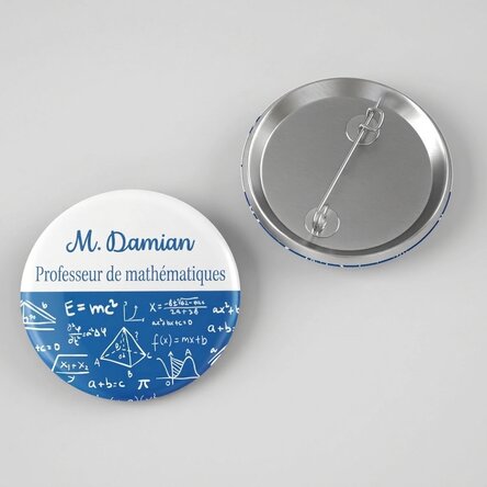 Badge personnalisé avec inscription - Professeur de mathématiques