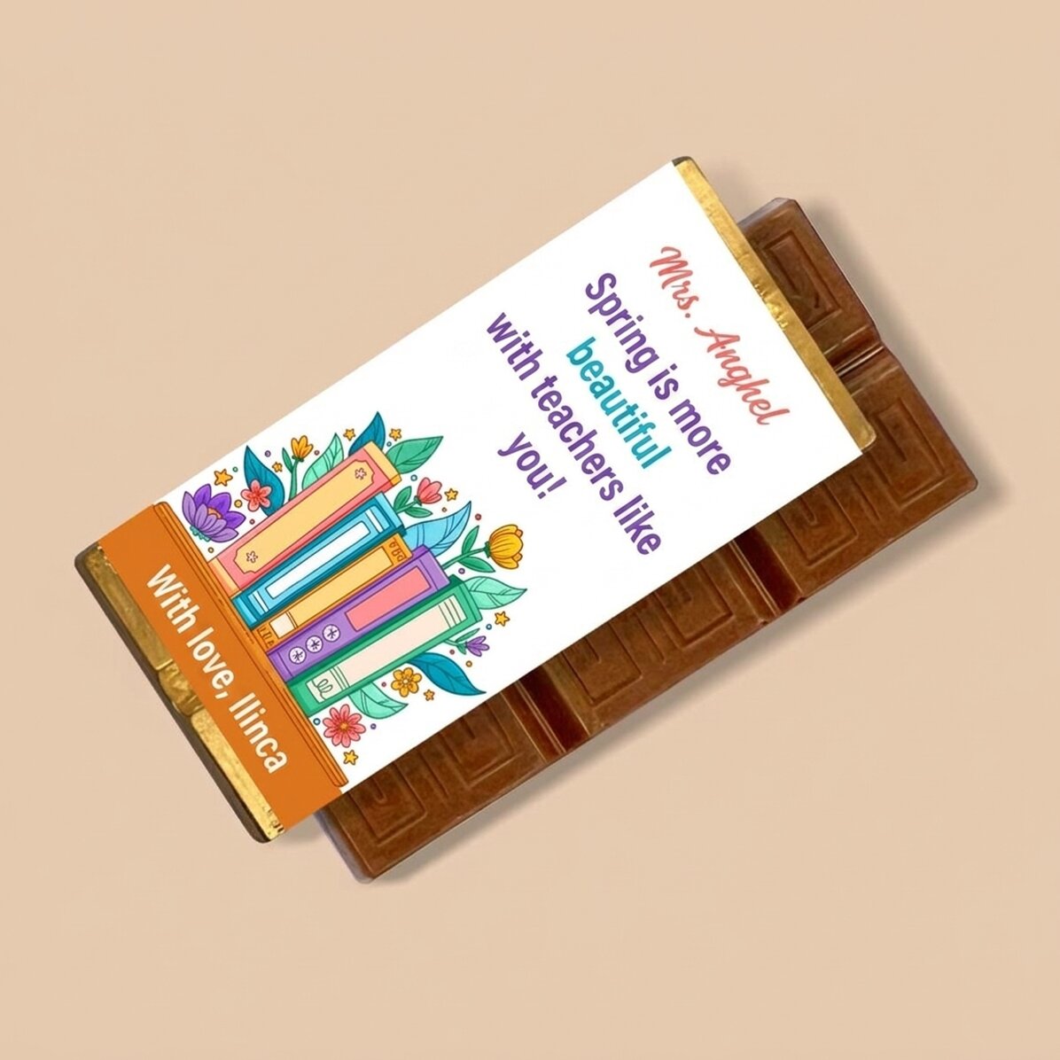 Mini-tablette de chocolat personnalisée avec un message pour les enseignantes
