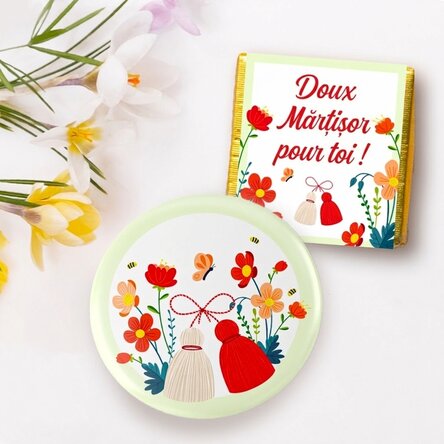 Coffret cadeau « martisor » avec mini-chocolat et pin's