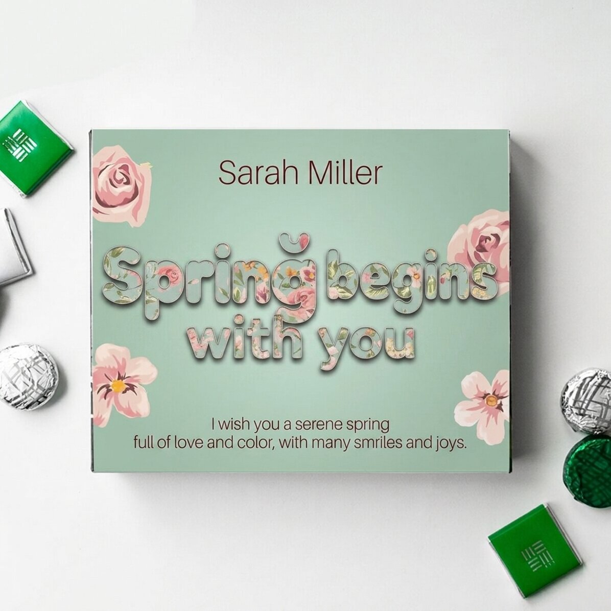Boîte de bonbons personnalisée avec un message - Le printemps commence avec toi