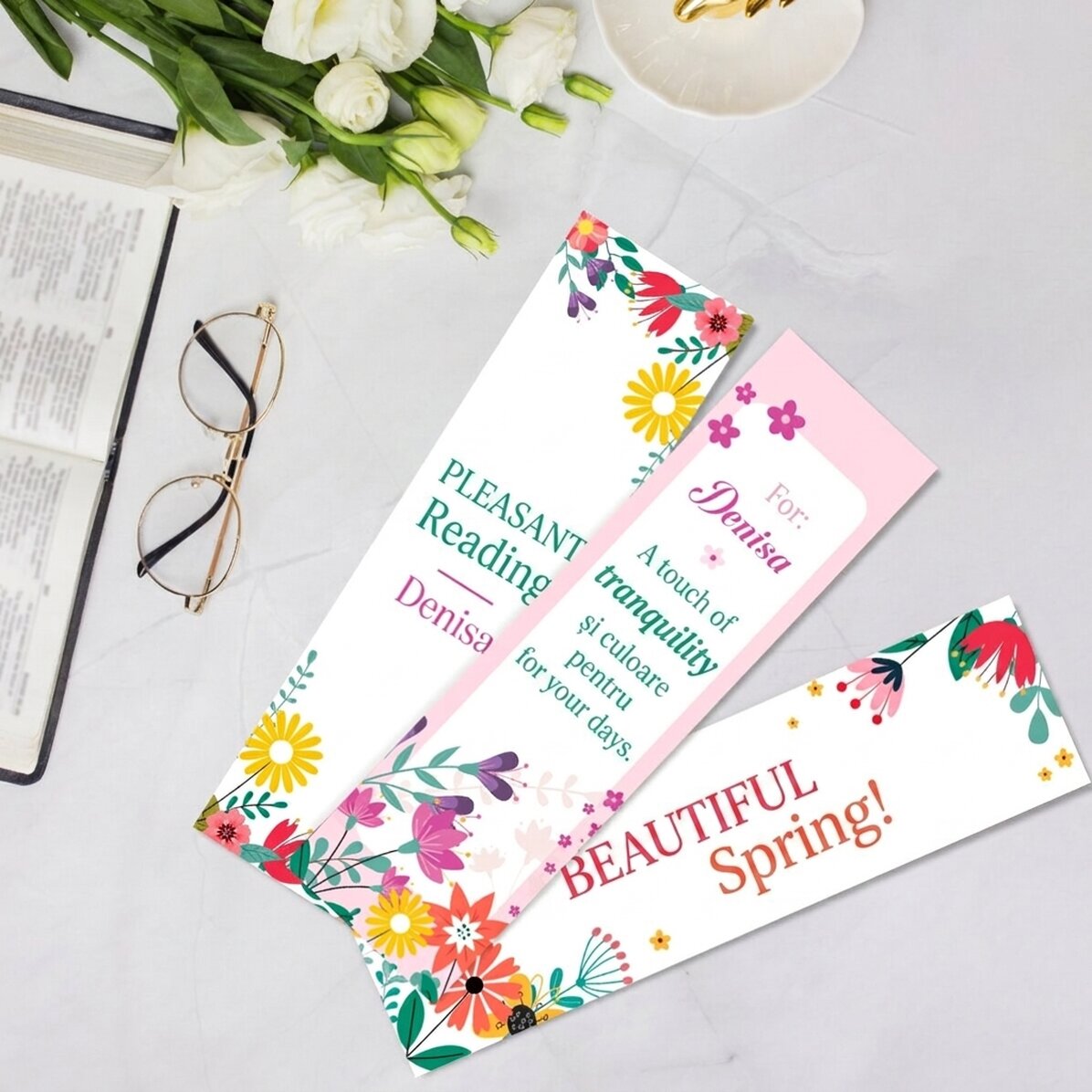 Lot de 3 marque-pages personnalisés avec texte - Printemps