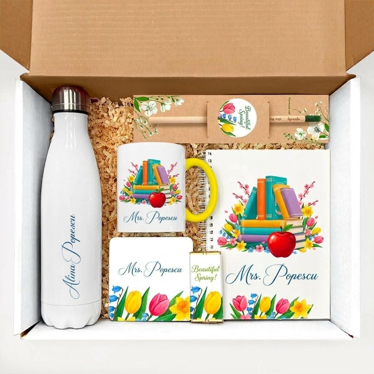 Coffret cadeau pour les enseignantes - Livres et fleurs