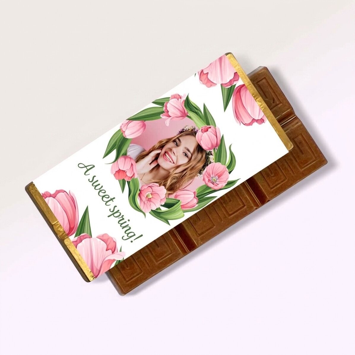 Mini-tablette de chocolat personnalisée avec un message et une photo - Un printemps tout en douceur 