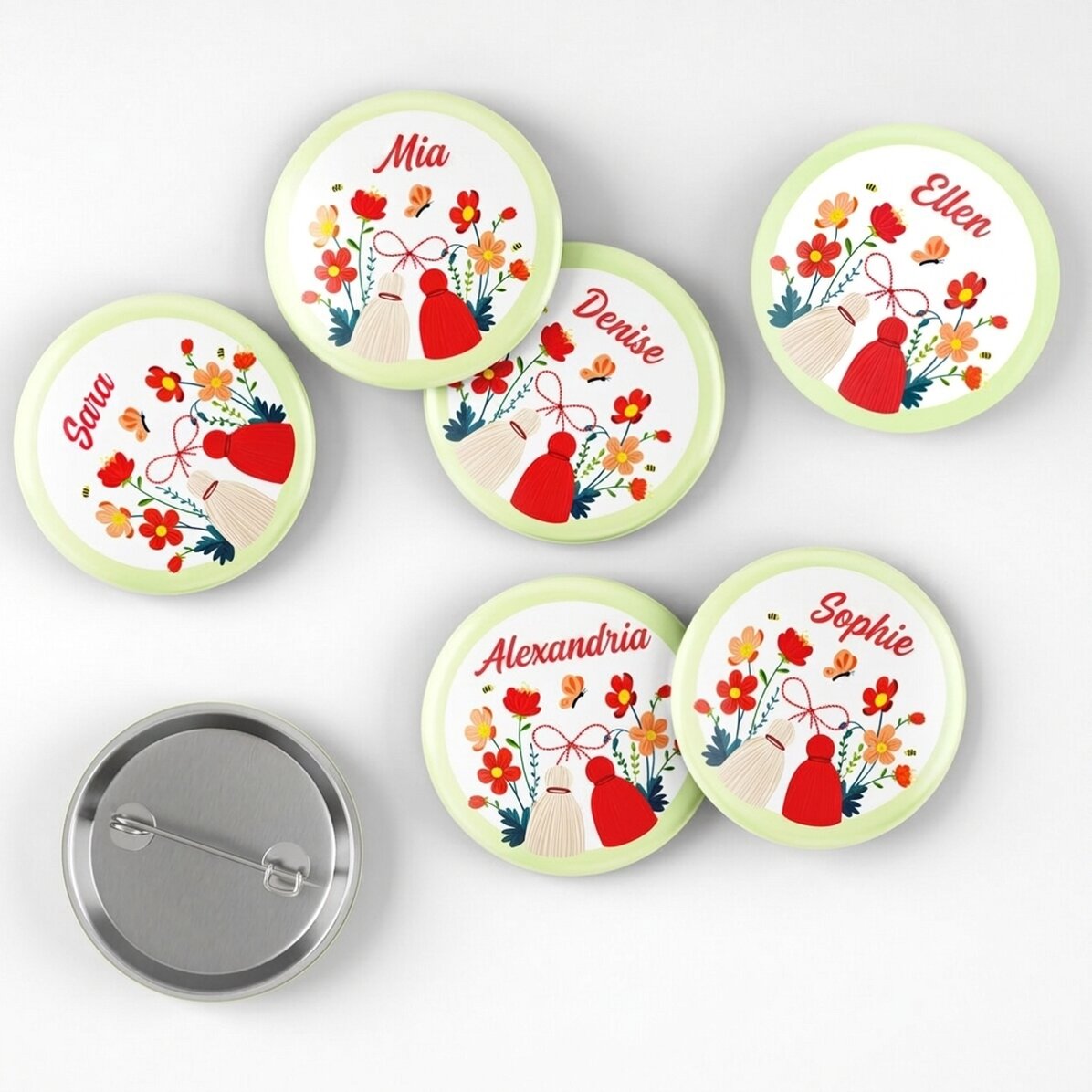 Lot de 6 badges personnalisés avec prénom