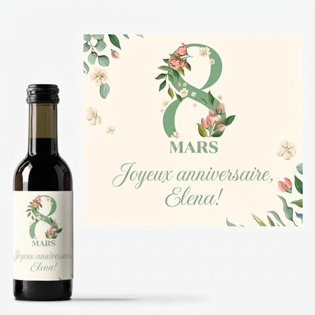 Mini-bouteille de vin personnalisée avec un message pour le 8 mars