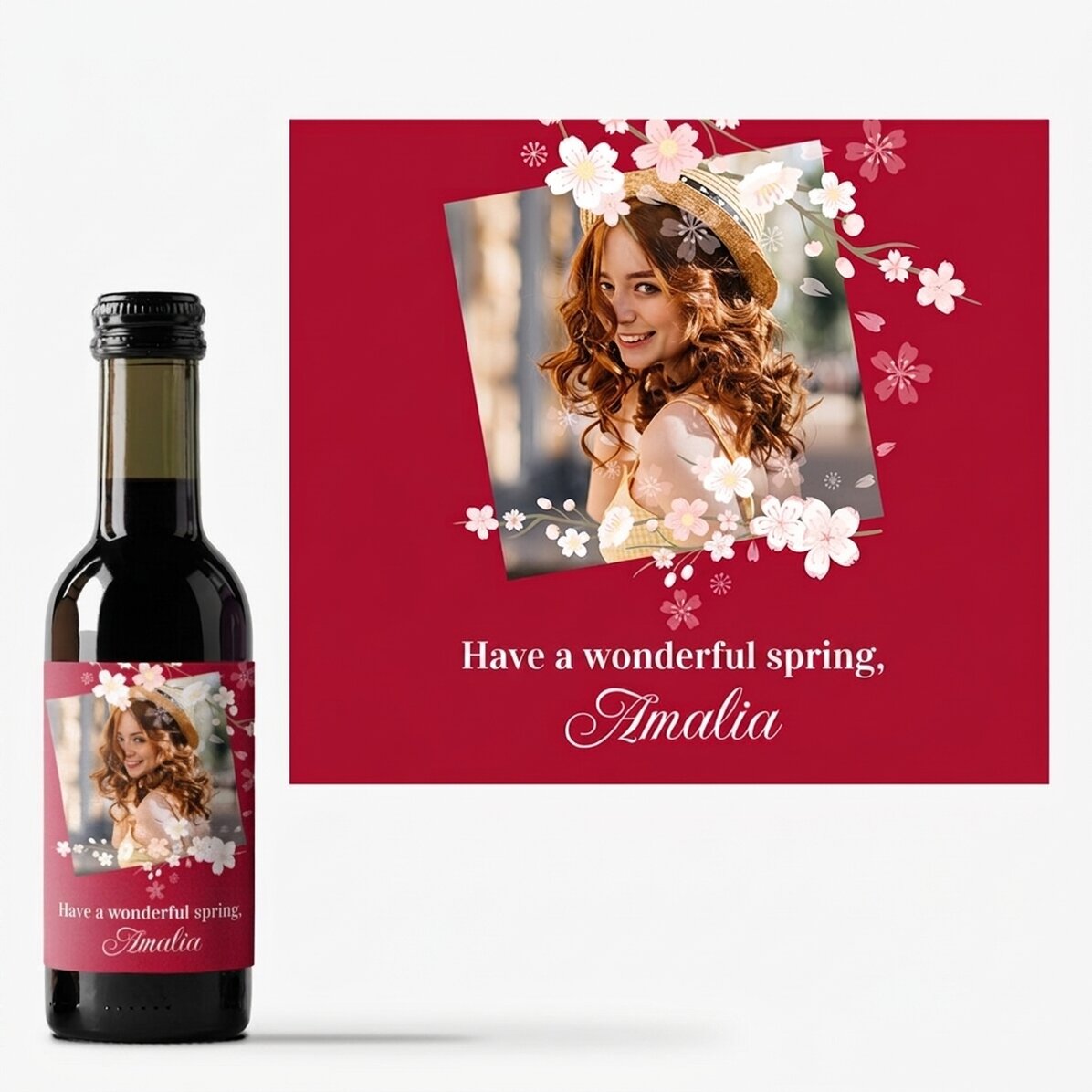Mini-bouteille de vin personnalisée avec un message et une photo - Un merveilleux printemps