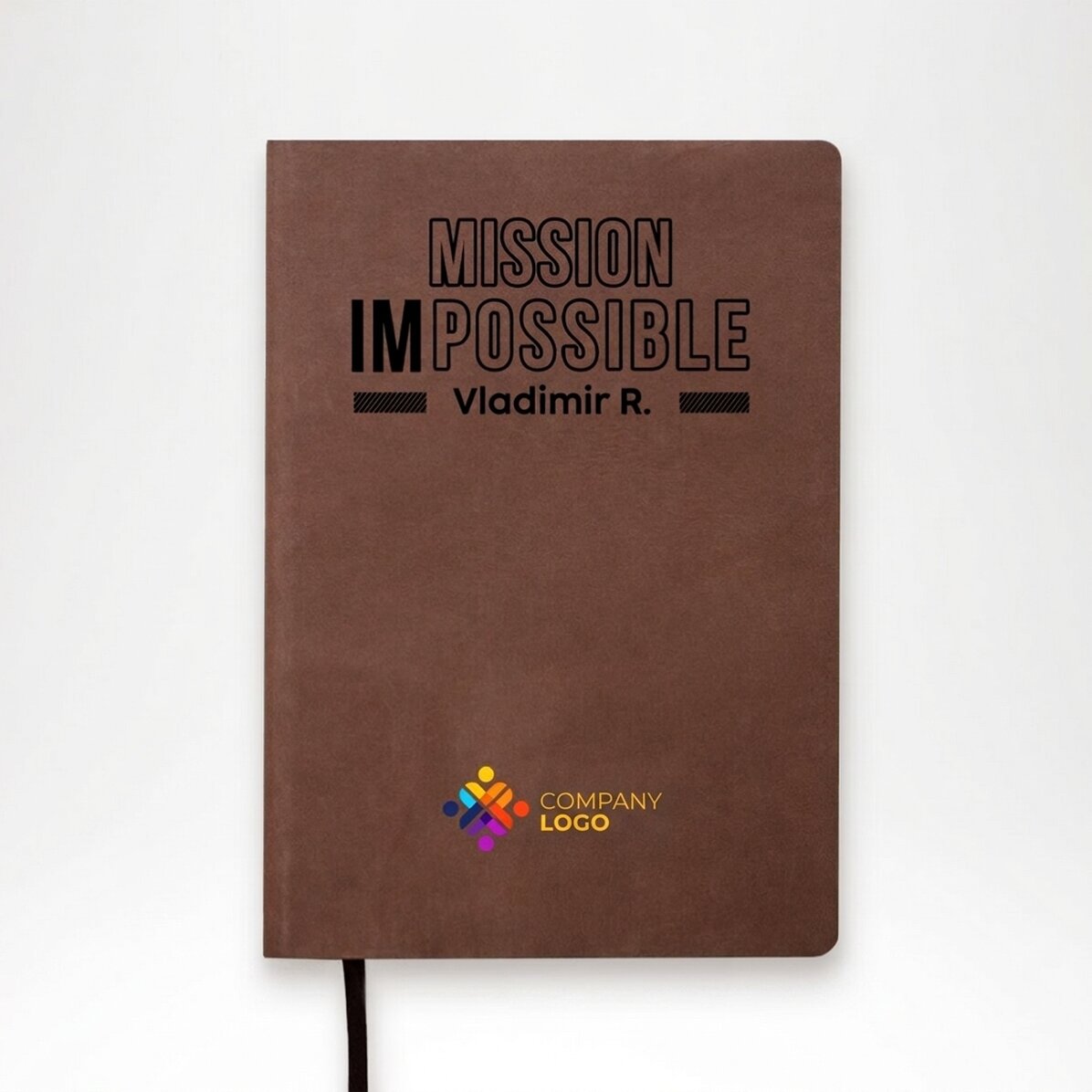 Agenda en cuir personnalisé, coloré, avec logo et nom - Mission possible