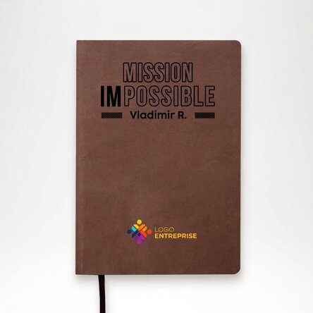 Agenda en cuir personnalisé, coloré, avec logo et nom - Mission possible