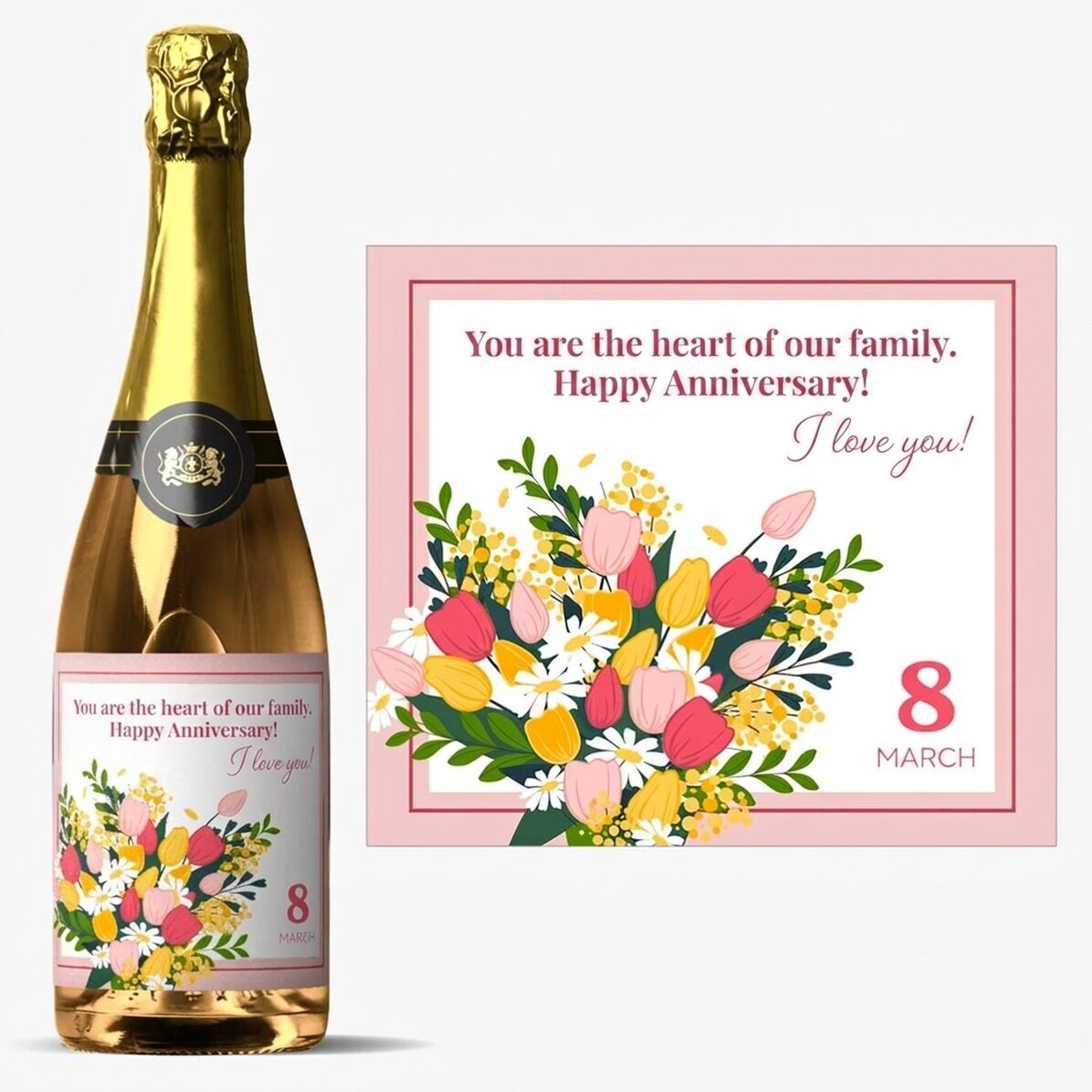 Vin mousseux personnalisé avec un message - Fleurs