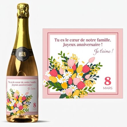 Vin mousseux personnalisé avec un message - Fleurs