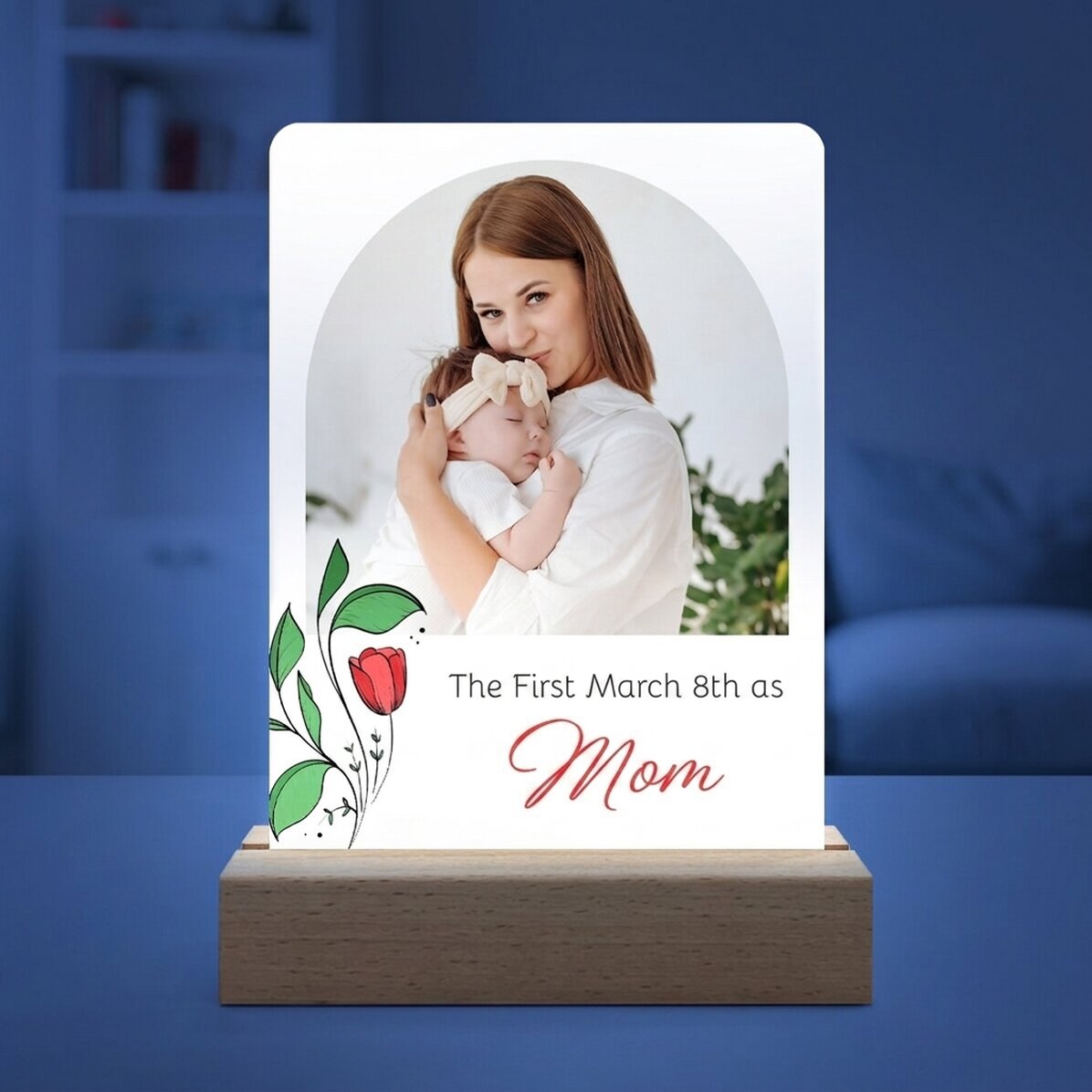 Lampe de veille LED personnalisée avec une photo et un texte - Un souvenir précieux