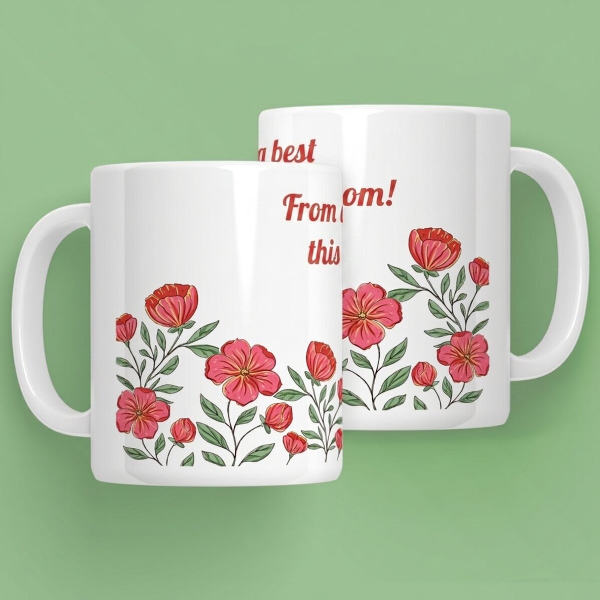 Tasse personnalisée avec texte - Motif floral