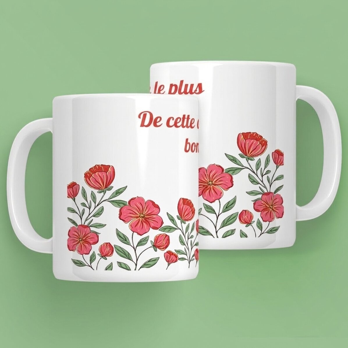 Tasse personnalisée avec texte - Motif floral