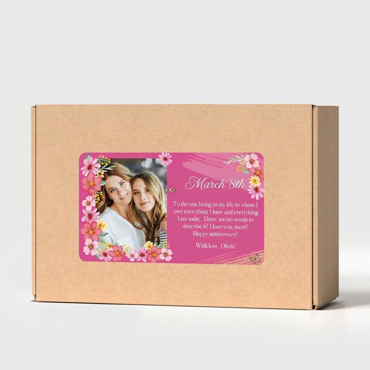 Personalised craft box with photo sticker and message - Floral
