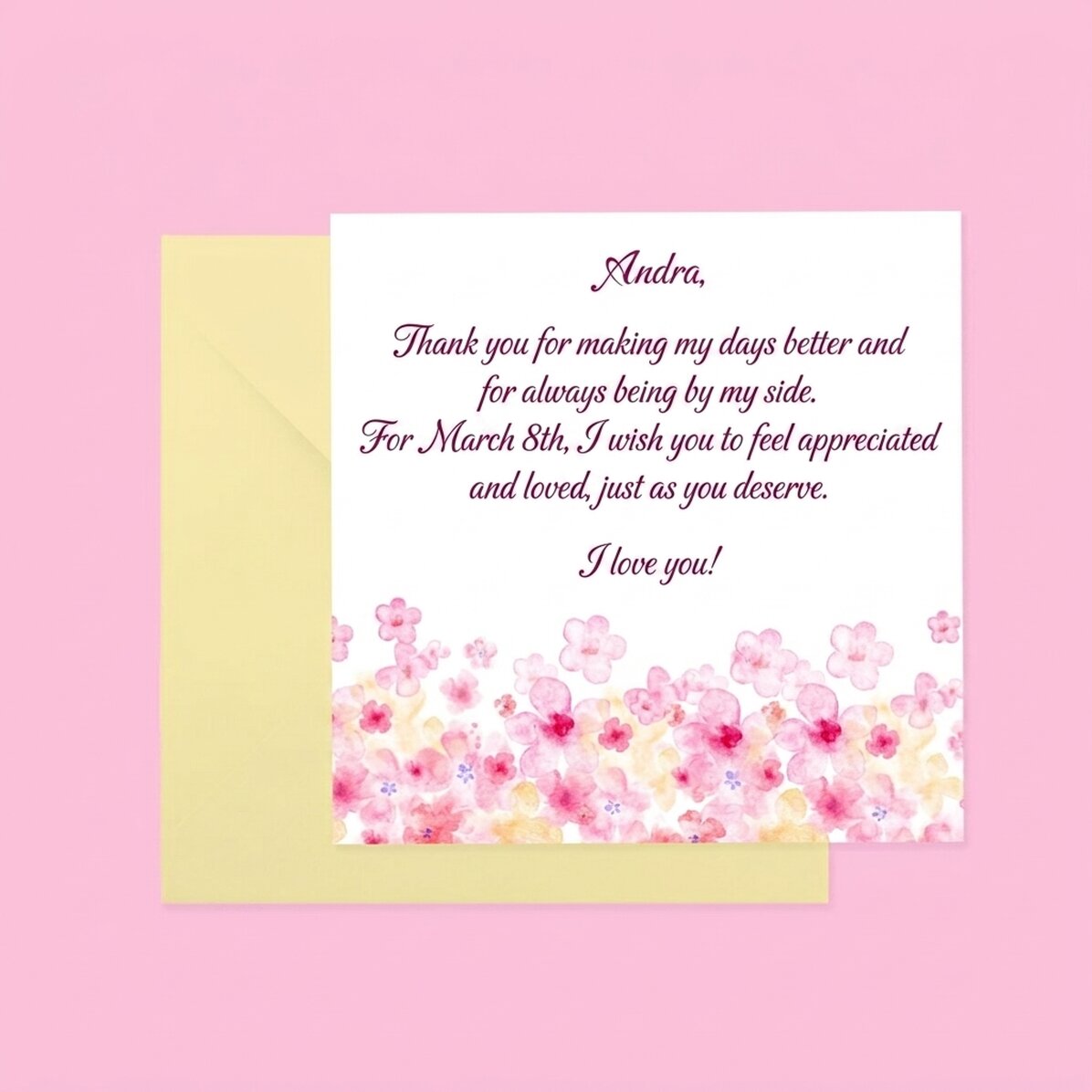 Carte carrée personnalisée avec texte - Fleurs